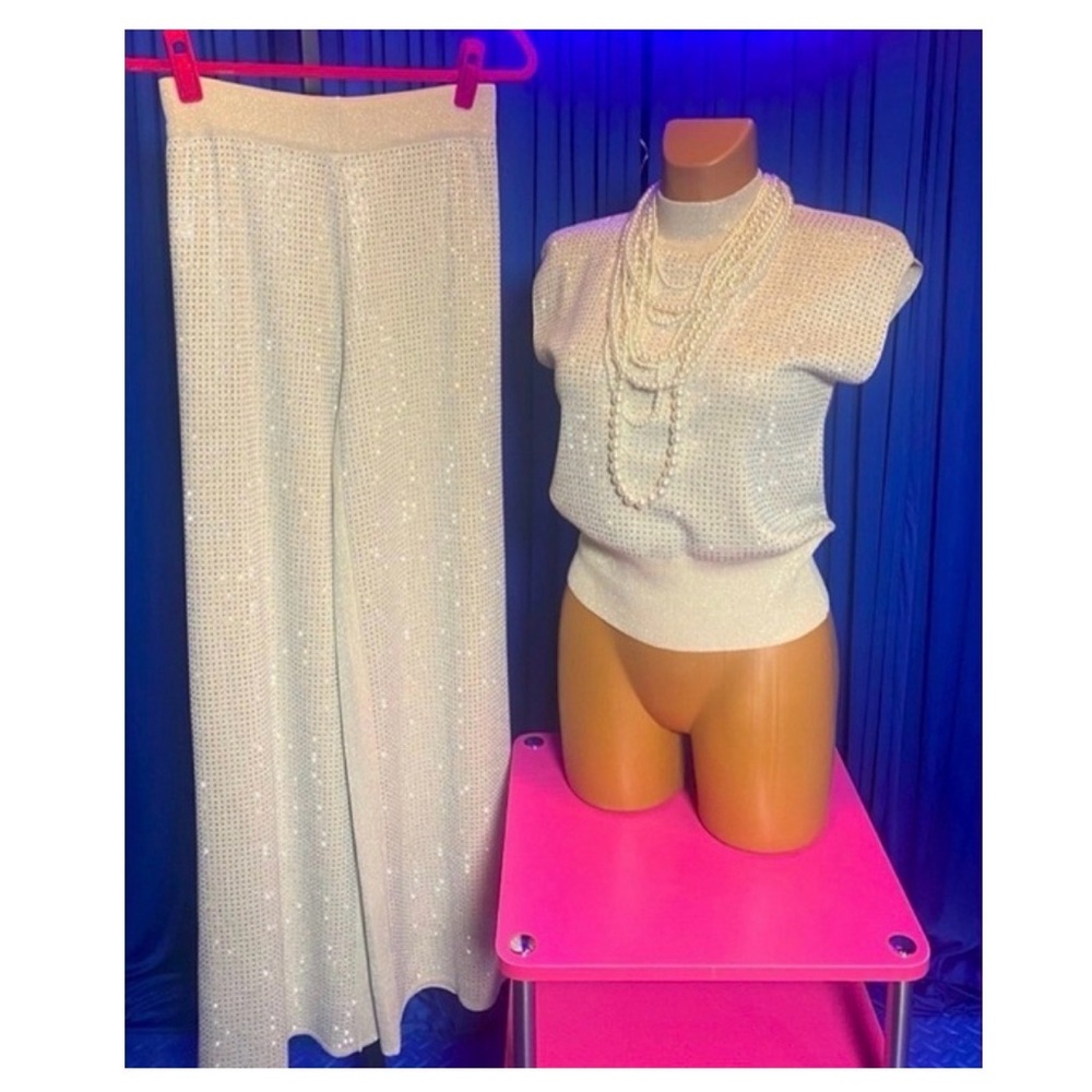 PANTSUIT: Shimmering Sequin/Rhinestone Sliver Set, NWOT - Picture 6 of 17